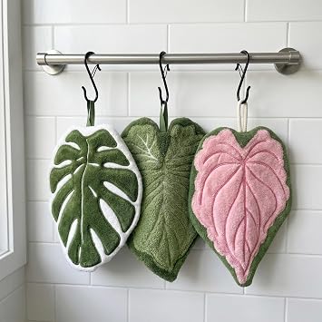 Sisher 3 Pack Leaf Hand Towel with S Hanging Loop,Soft Absorbent Hand Towel