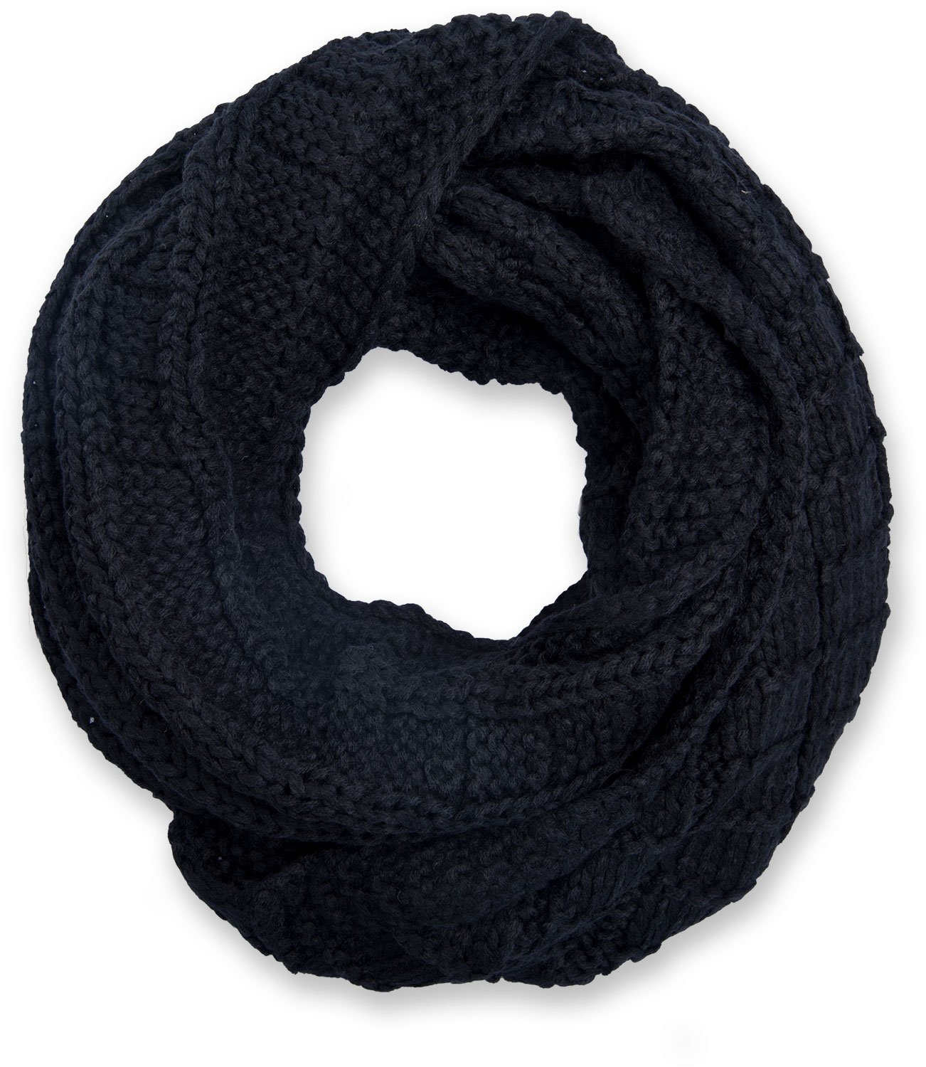 Stylebreaker Women's Black Knitted Loop Scarf Checkered, Plain Fine-Knit Snood, Winter Knitted Scarf, Unisex 01018154, Colour: