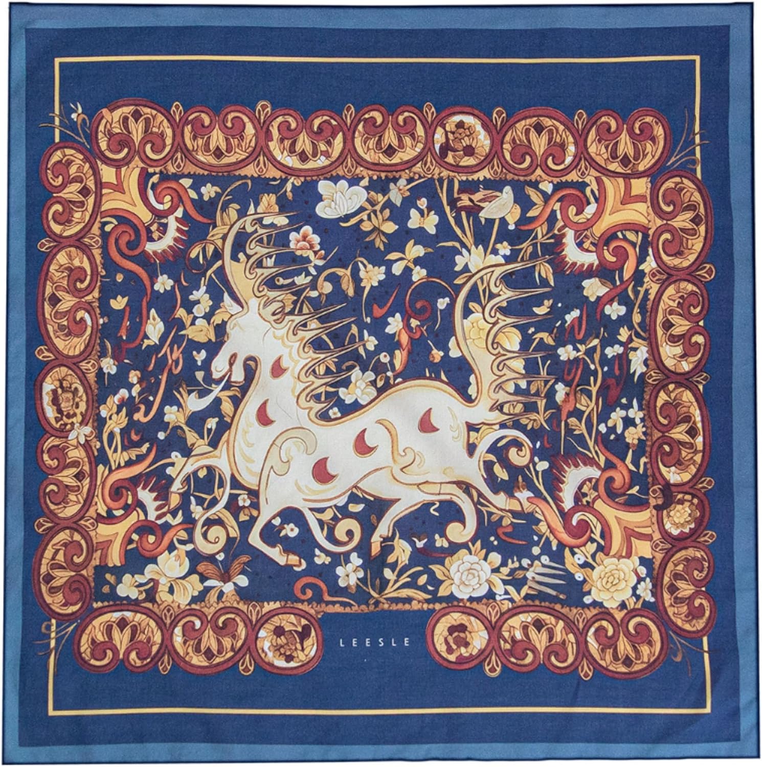 Shilla Cheonma Cotton Hanky, Korean Heritage Printed Square Scarf 50x50cm, Soft Giftable Traditional Motif Accessory