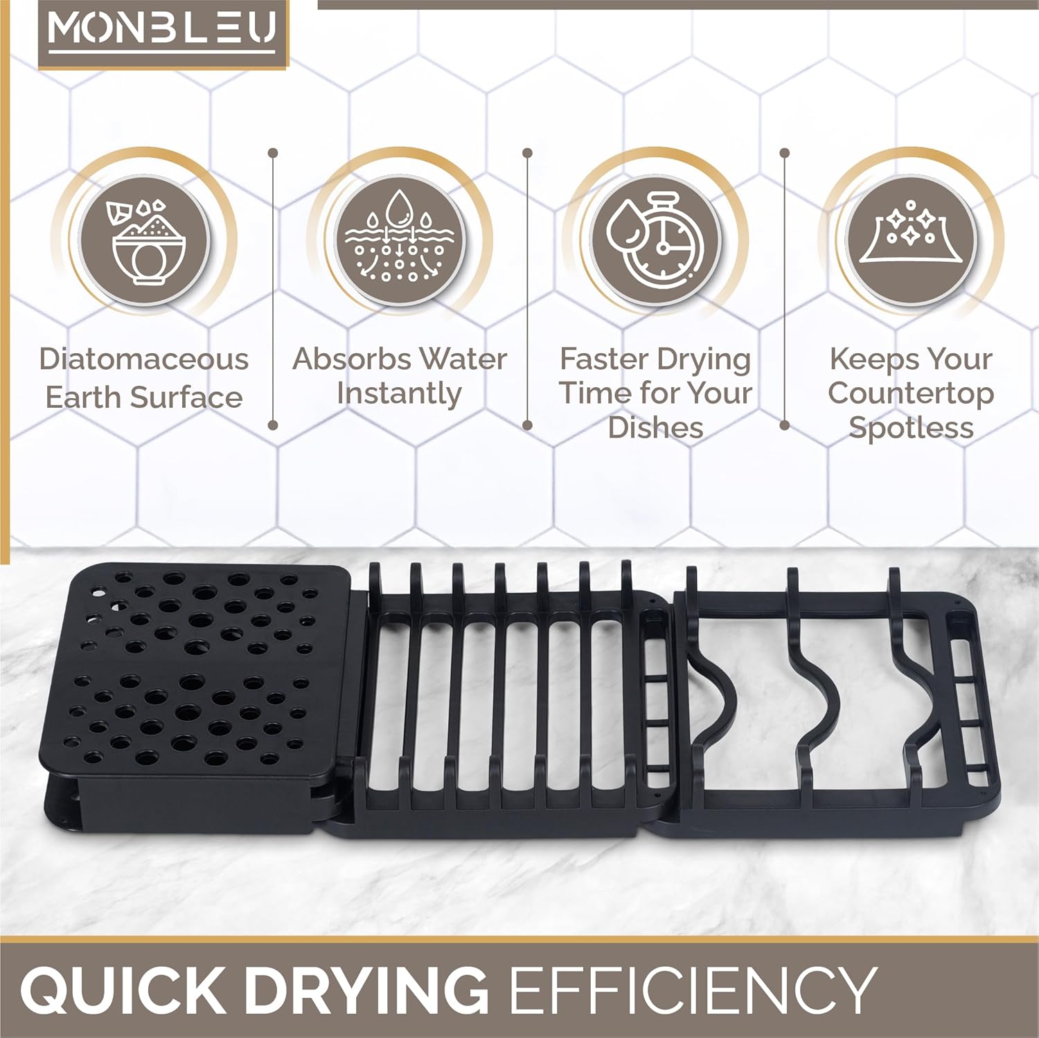 Stone Drying Mat for Kitchen Counter|Quick-Dry Stone Dish Drying Mat| Multi-Purpose Stone Drying Mat with Dish Drying Rack for Cups,Plates,Spoons|Absorbent Drying Stone for Kitchen Counter