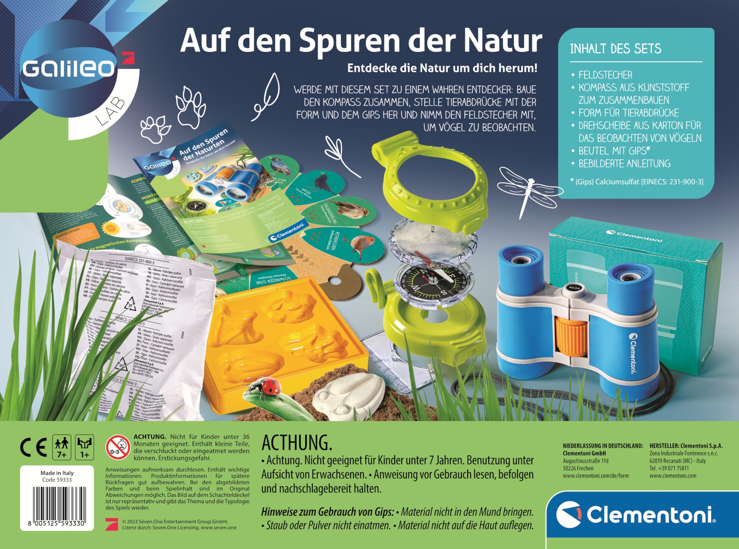 Galileo Lab Auf den Spuren der Natur - Forscherset mit Kompass und Fernglas für Kinder ab 7 Jahren, 59333 von Clementoni