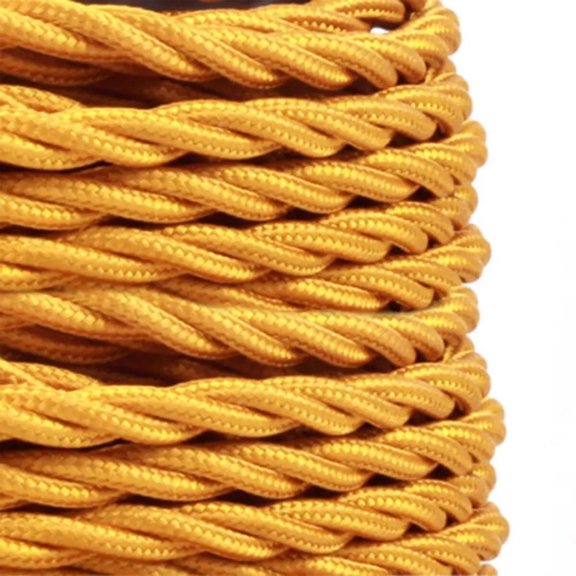 DC VOLTAGE 10m 2 Core Twisted Cable Flexible Wire Lamp Cord, 2 Conductor 32.8ft Vintage Light Flex Cable DIY Lamps Electrical Wire Lighting Appliance Cord Twisted Fabric Electrical Cord (Gold)