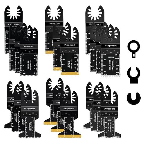 Vtopmart 20 hojas de sierra oscilantes, multiherramienta universal de titanio para madera y plástico, metal, compatible con Fein Multimaster Porter