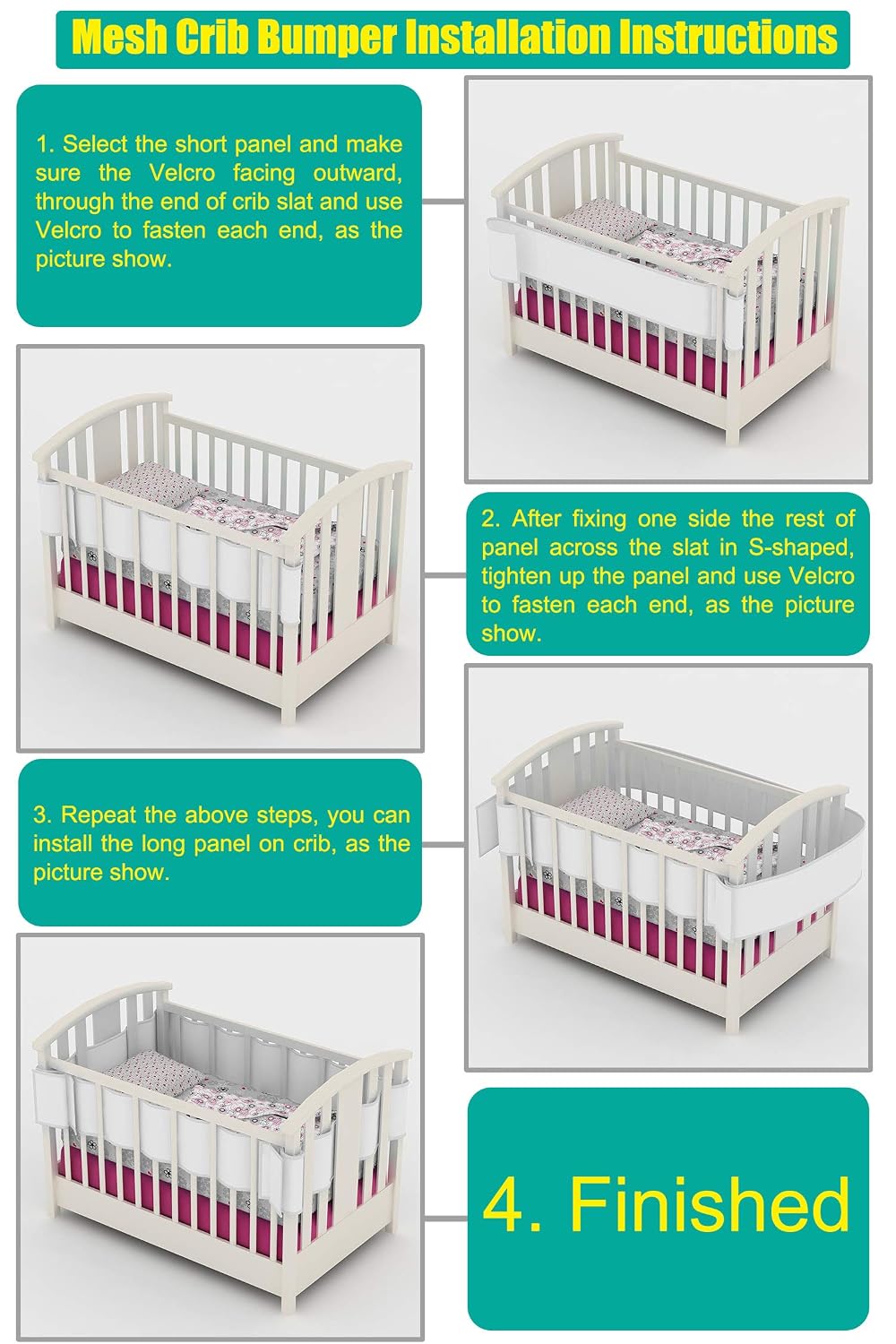 Permande Breathable Crib Bumper Collision-Proof Washable Nursery Bedding Set Portable Detachable Organic Crib Guardrail for Baby