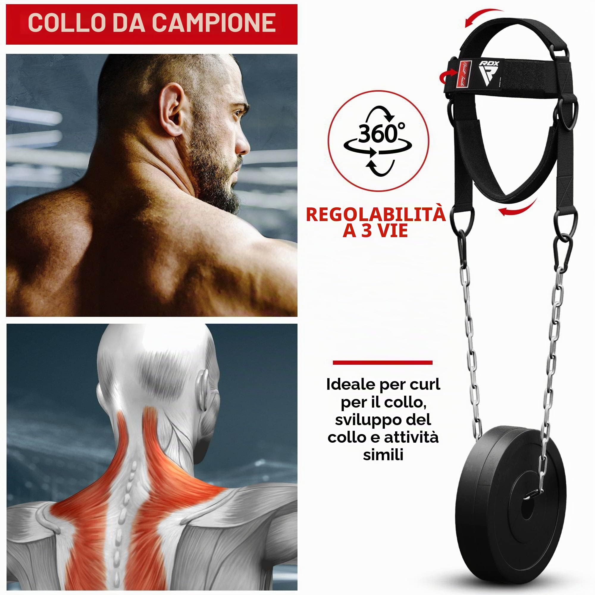 RDX Allenamento Collo Imbracatura Testa, 4MM Neoprene Imbottita Head Harness Neck Builder Strap, Regolabile 90CM Dip Catena Acciaio Lunga, Formazione Cintura Cinghia Sollevamento Pesi Boxe Gym Trainer