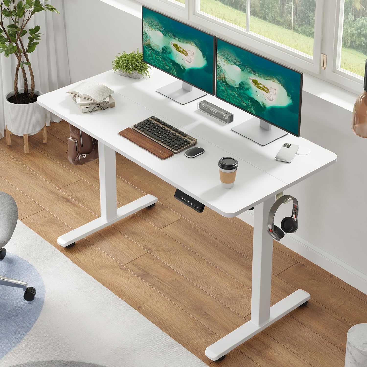 Casaphoria 48 x 24 inches Electric Standing Desk, Sit to Stand Desk with Memory Height Adjustment, Home Office Computer Desk for Writing and Games, White