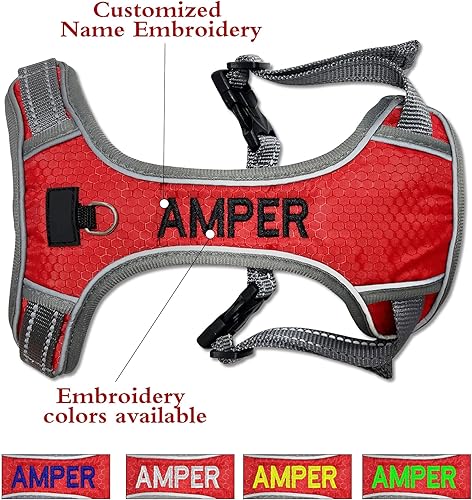 Miniatura 4 de Arnés para perro sin tirones, arnés acolchado de malla suave bordada para perro, chaleco reflectante ajustable para senderismo, entrenamiento,