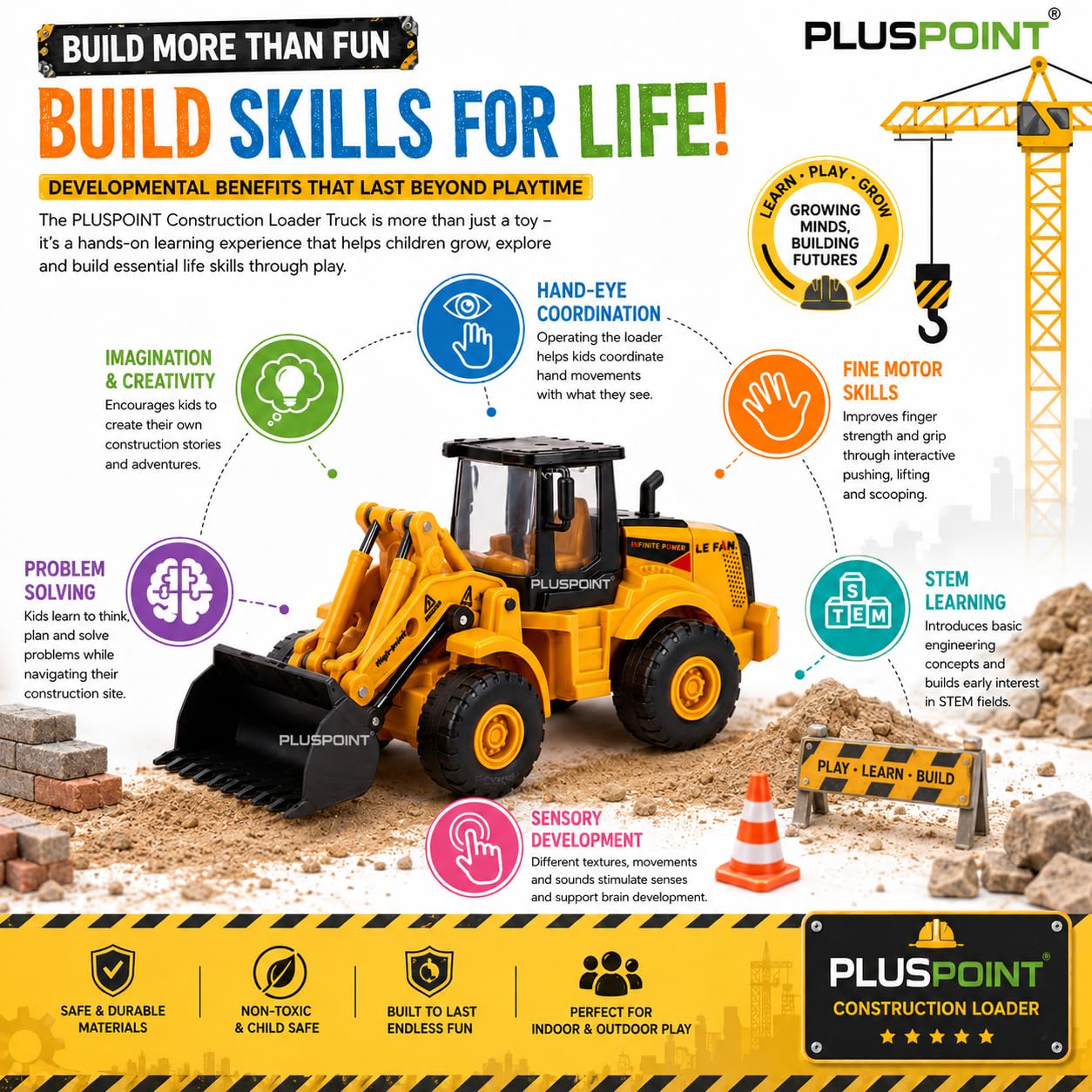 PLUSPOINT Bulldozer Toy Truck Construction Realistic Excavator Truck for Kids Friction Powered Truck Engineering Vehicle Toy for Birthday Gift for 3 Year Old Kids Sand Toys 1