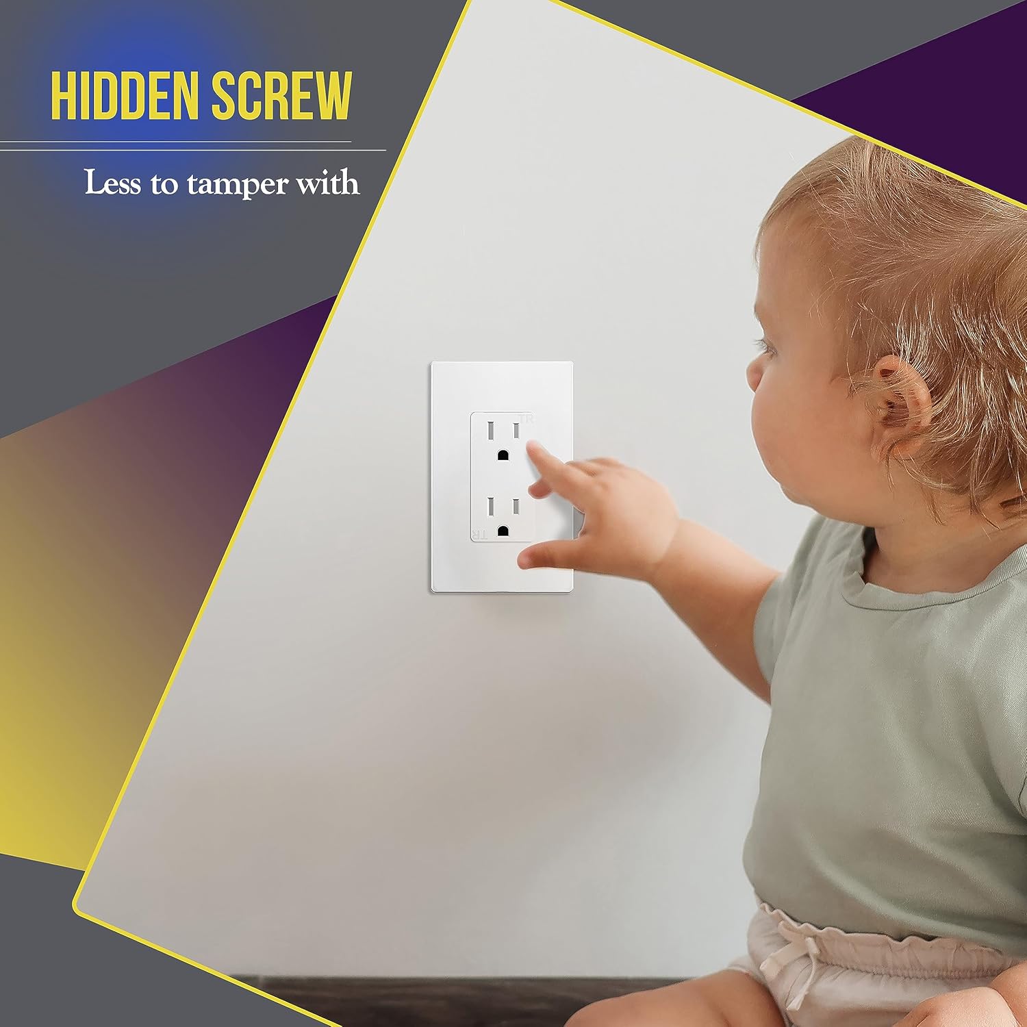 ENERLITES Screwless Decorator Wall Plates Child Safe Outlet & Screwless Decorator Wall Plate Child Safe Cover, Size 3-Gang & Decorator Paddle Rocker Light Switch, Gloss Finish, Single Pole