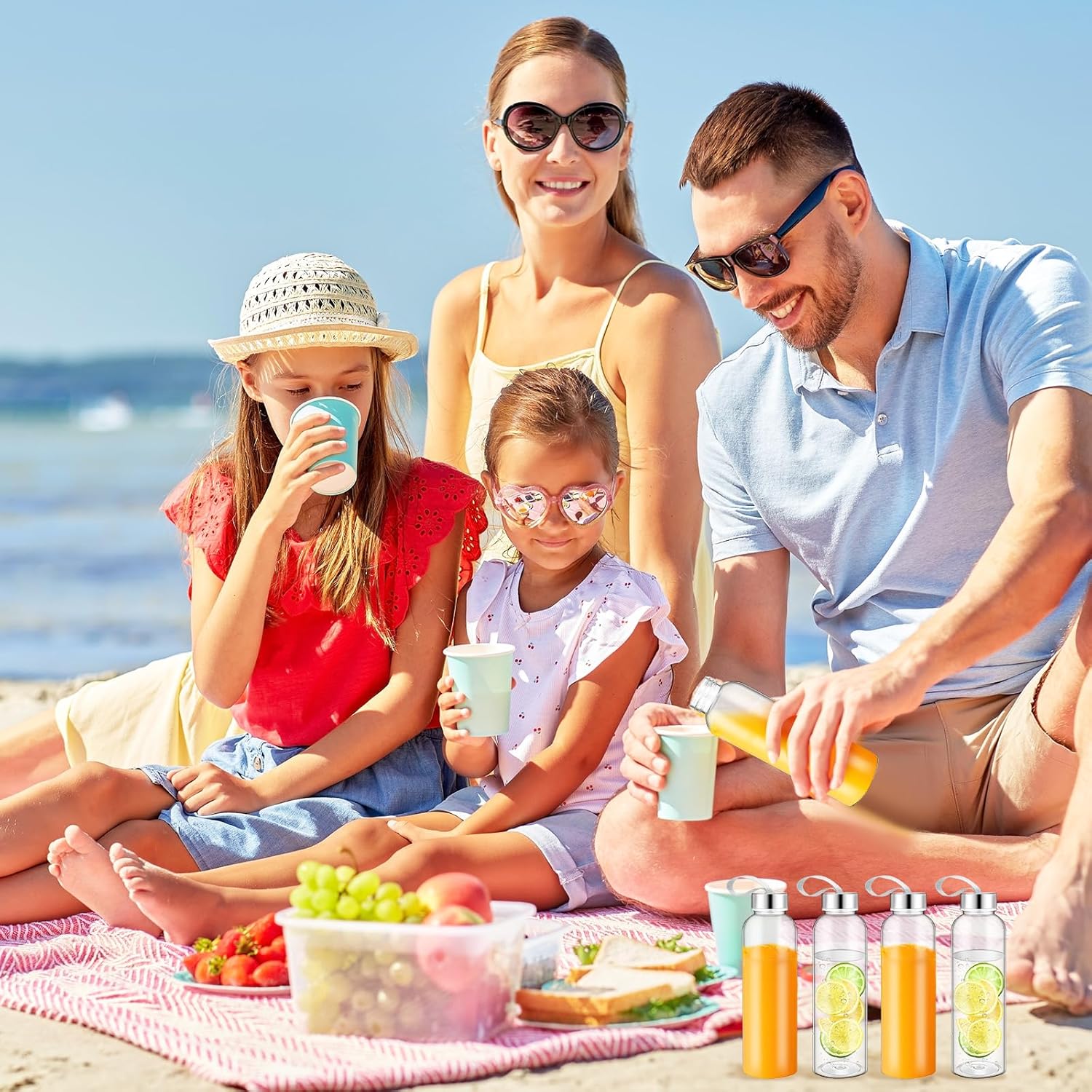 Zubebe 80 Pcs 17 oz Clear Water Bottles Bulk Reusable Juice Bottles with Stainless Steel Leak Proof Lids Nylon Carrying Strap Plastic Shaker Summer Party Favors Fall Party Supplies - Image 6