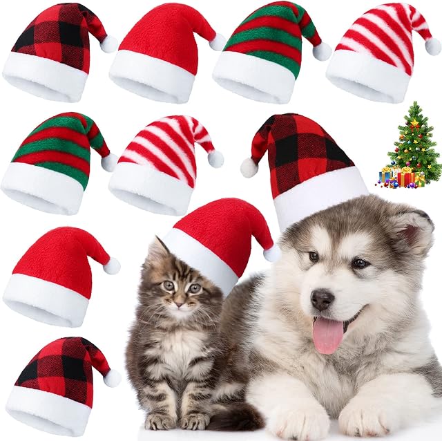 8 Pieces Pet Santa Hat Dog Cat Christmas Hat Pet Costumes Hat Holiday Party Cute Costumes for Puppy Kitten Small Dogs and Cats (Mixed Pattern)