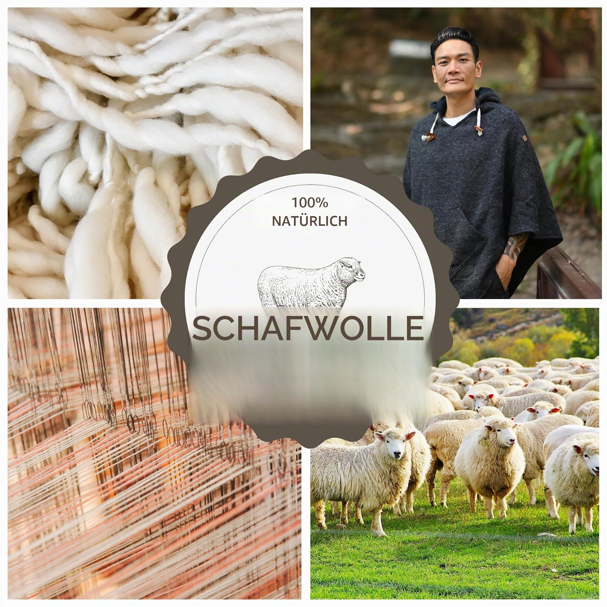 virblatt - Poncho Herren Wolle & Poncho Damen | Wolle &Polarfleece Herren Poncho Winter Fleece warm Hippie Hoodie Kapuze