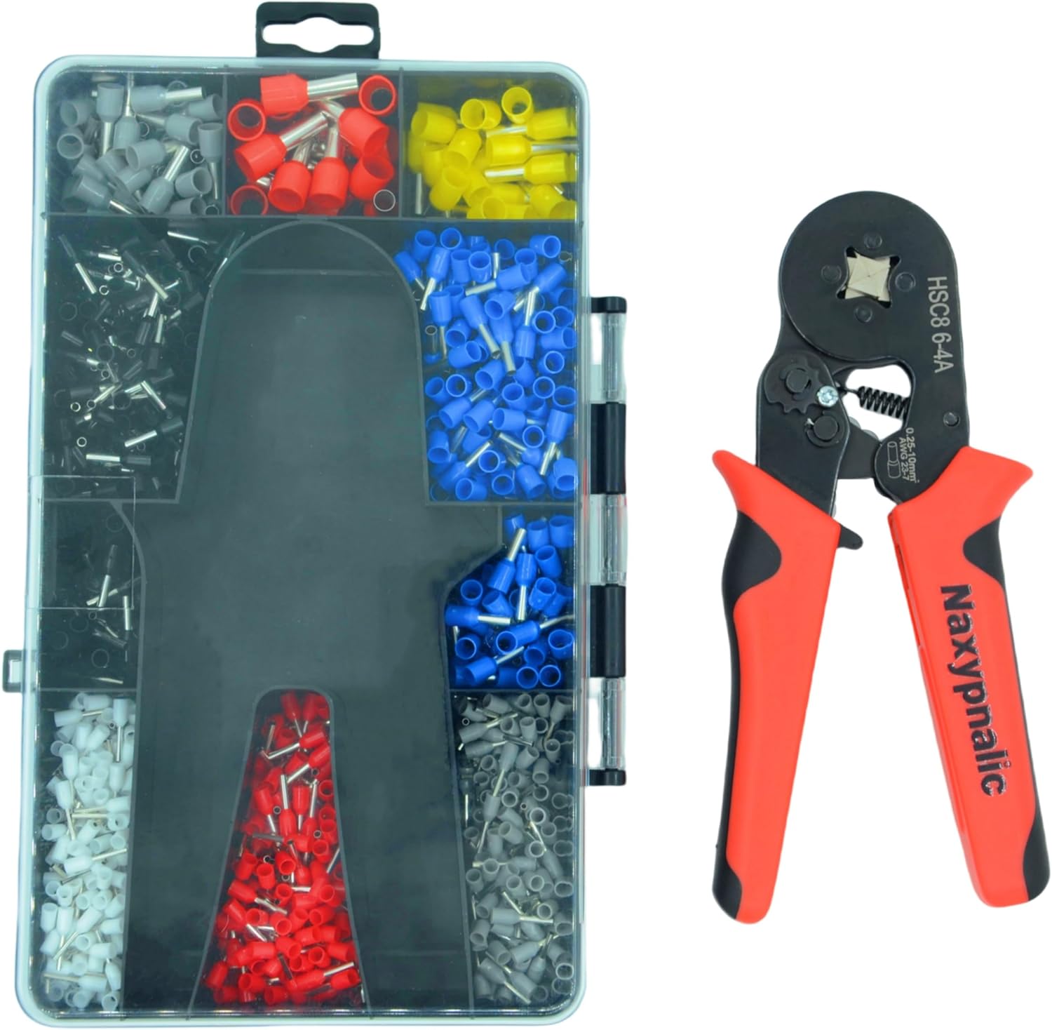 HSC8 6-4A Square Ferrule Crimping Tool Kit with 1200PCS Insulated Wire End Ferrules, Self-Adjusting Ratchet Wire Crimper for 0.25-10mm² (AWG 23-7) Electrical Wiring