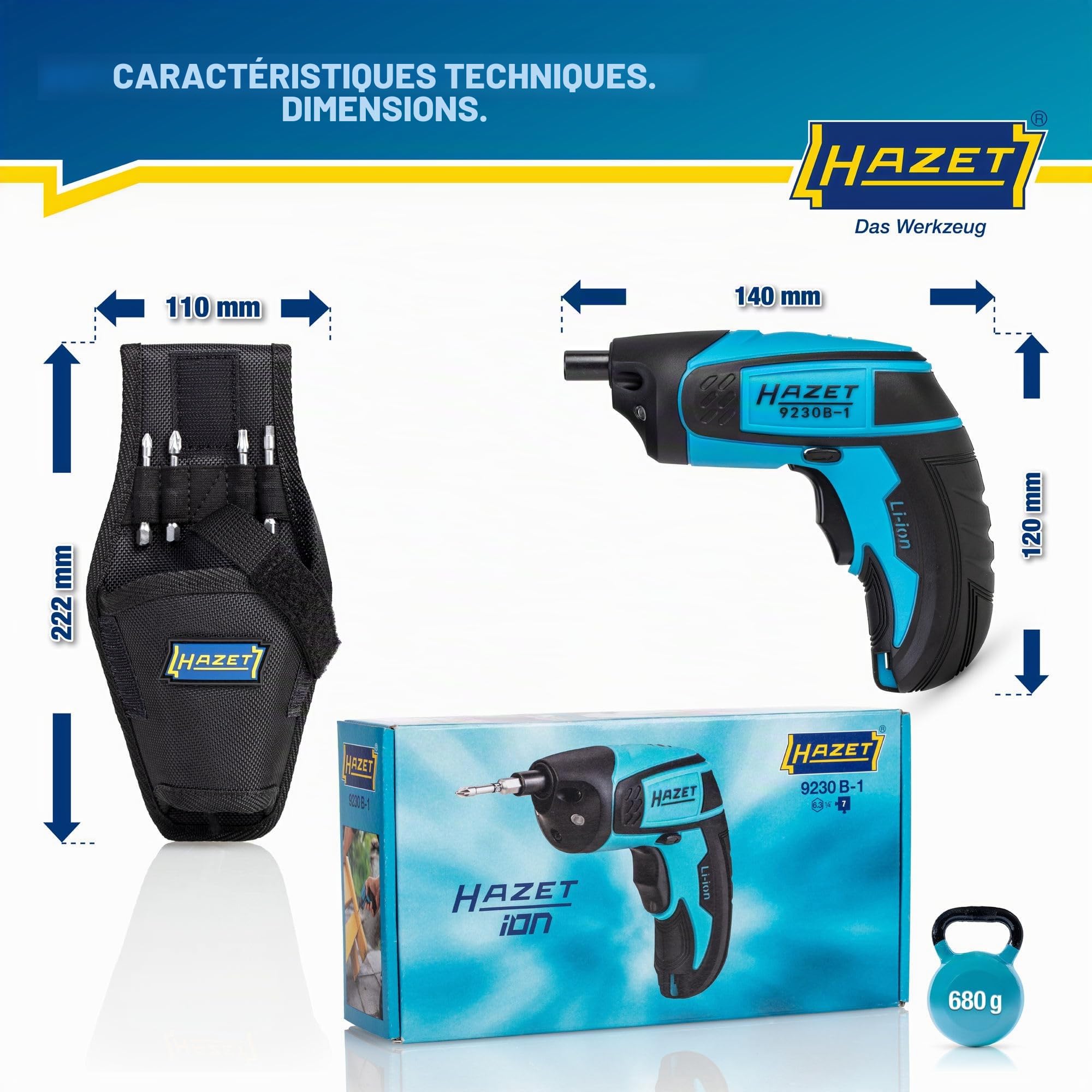 HAZET - Mini visseuse sans fil avec étui 9230B-1 I Outil de serrage/desserrage de pièces I Simple, flexible, polyvalent I Entraînement : carré 6,3 mm I Couple de desserrage maxi : 4.5 Nm