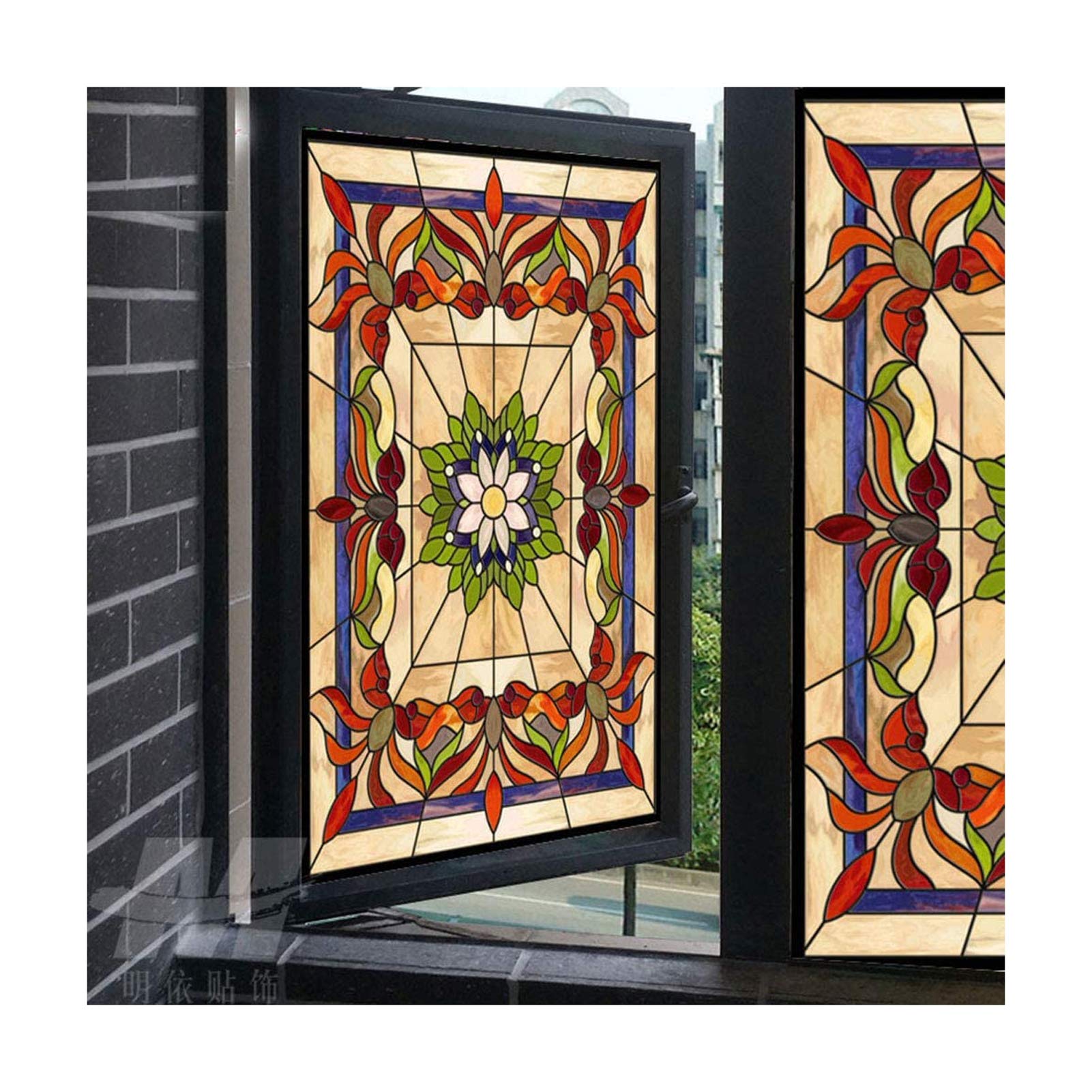 Siunwdiy Window Film Frosted Stained Glass Films,Customized Privacy Static Cling,Church Vintage Sticker,Office Home Decor,Pattern,80X120cm