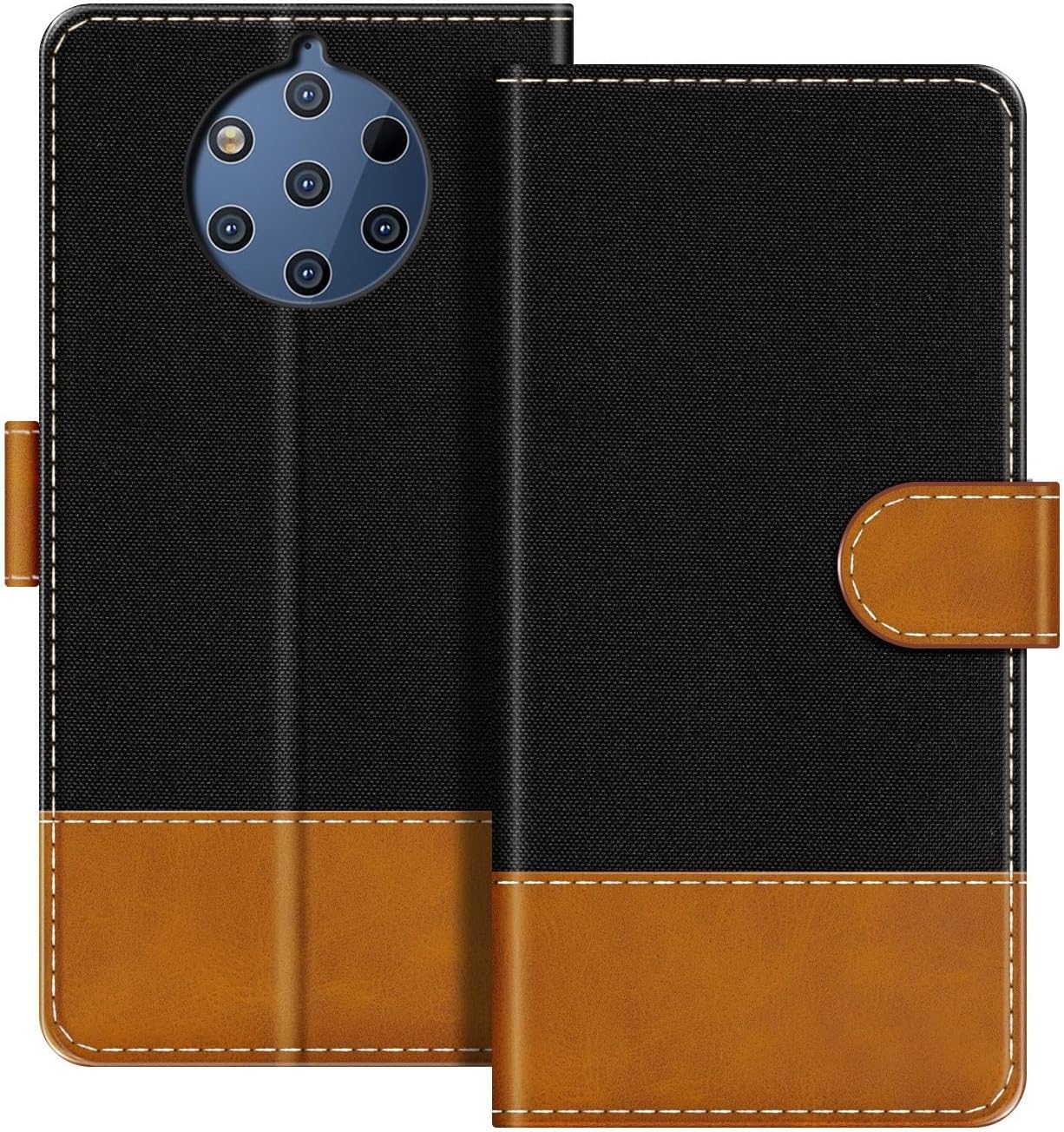 Leather Flip Wallet Case Compatible with Nokia 9 Pureview Phone Cover with Card Holders, RFID Blocking, Magnetic Closure & Kickstand (Black)