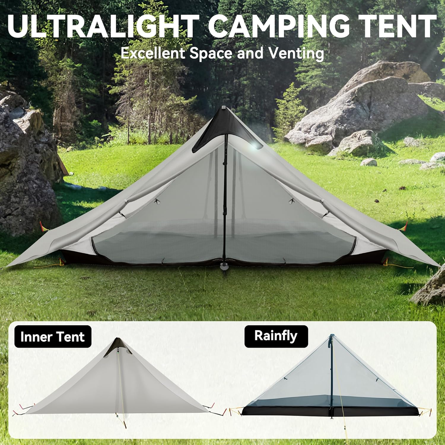 Ultralight Tent 3-Season Backpacking Tent 1 Person/2 Person Camping Tent, Outdoor Lightweight LanShan Camping Tent Shelter, Perfect for Camping, Trekking, Climbing, Hiking