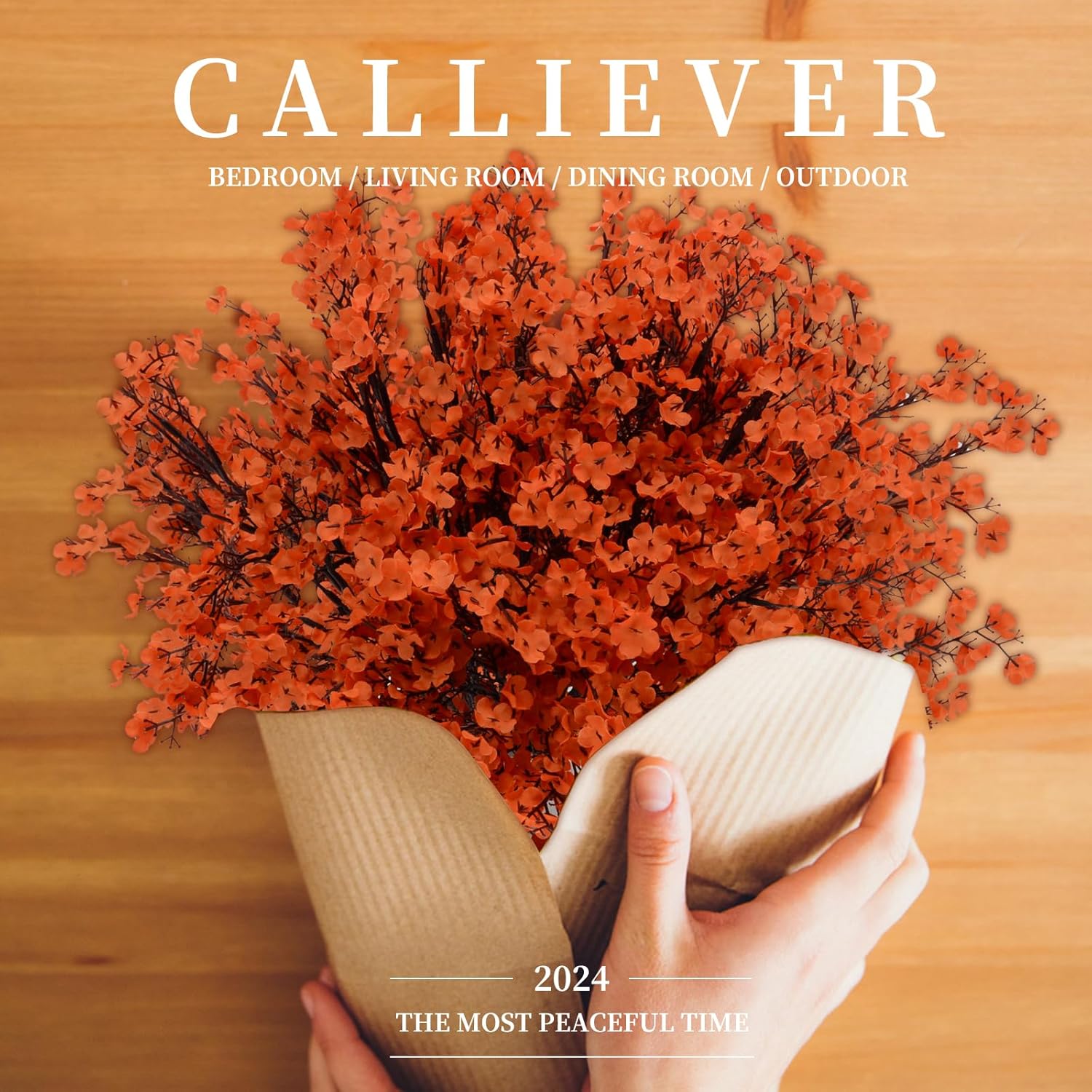 12 Pcs Babys Breath Tangerine Flowers Artificial Gypsophila Bouquets Real Touch Fake Silk Flowers for Home Office Wedding Restaurant Centerpieces Christmas Party Decor - Image 6