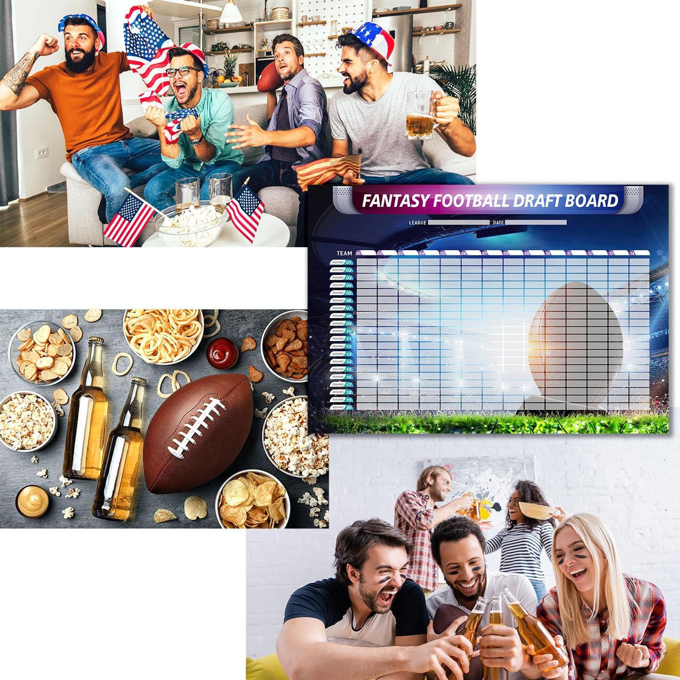 Fantasy Football Draft Board Kit - 2025, 6 Feet x 4 Feet, Large, 14 Teams 20 Rounds, Vinyl, XL
