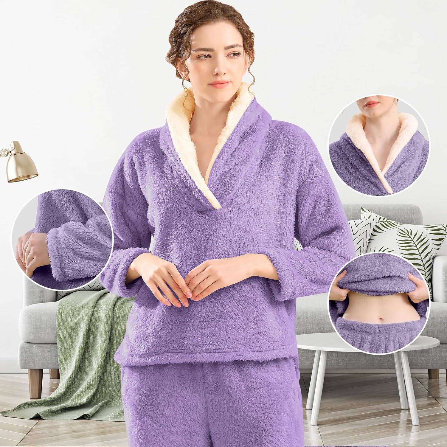Fluffy Pajamas for Women Set Soft Comfy Fleece Pjs Pullover Pants Loose Plush 2 Piece Sleepwear Fuzzy for Winter - Image 4