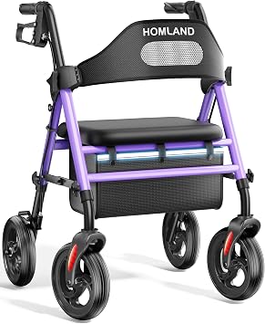 HOMLAND Folding Rollator Walker with Seat, Portable Walkers for Car Trunks