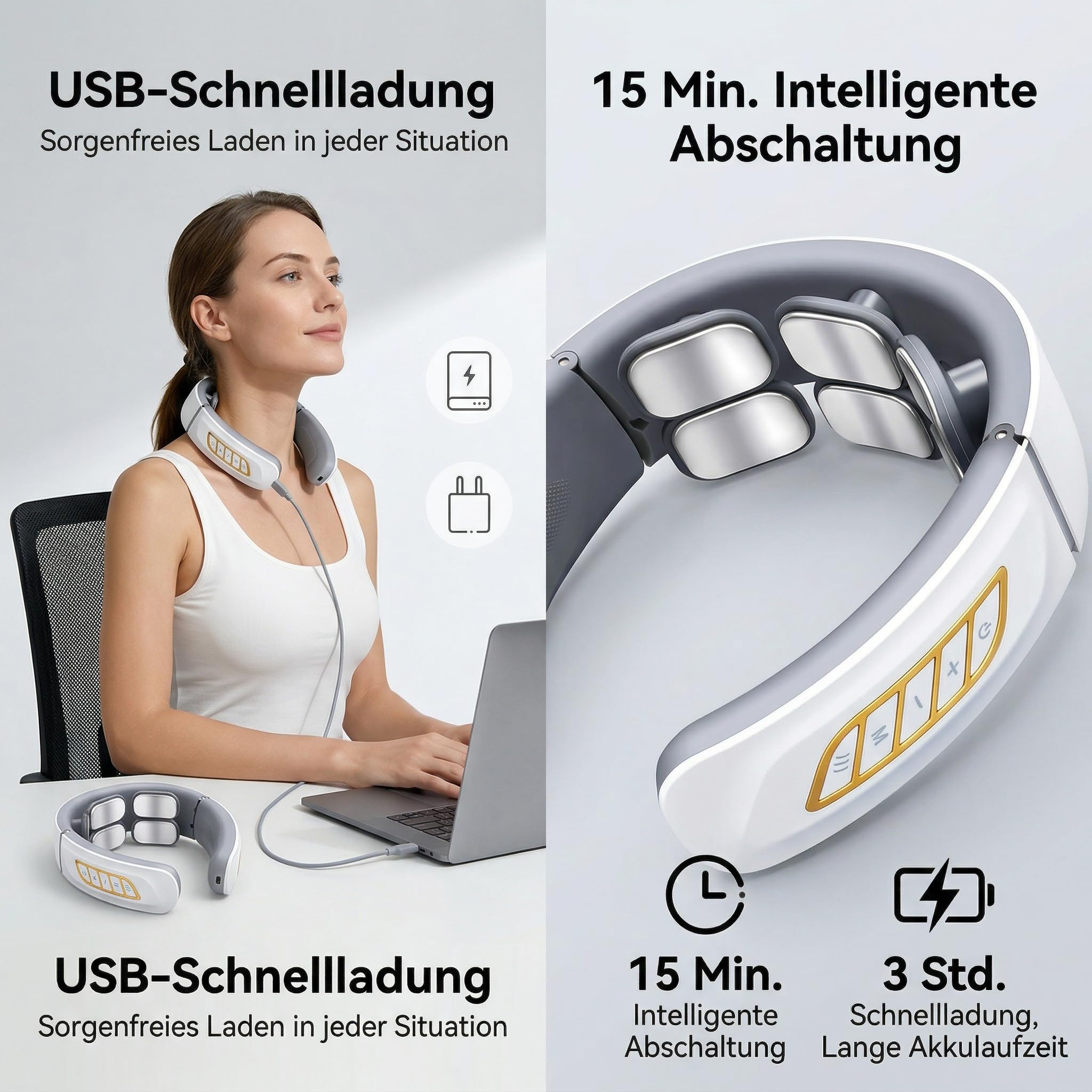 Nackenmassagegerät mit Wärme, 11-In-1 Nackenlösung mit 6 Elektrotherapie-Köpfen, 6 Modi 9 Intensitätsstufen, Elektrisches Nacken Massage für Büro Hause und Reise