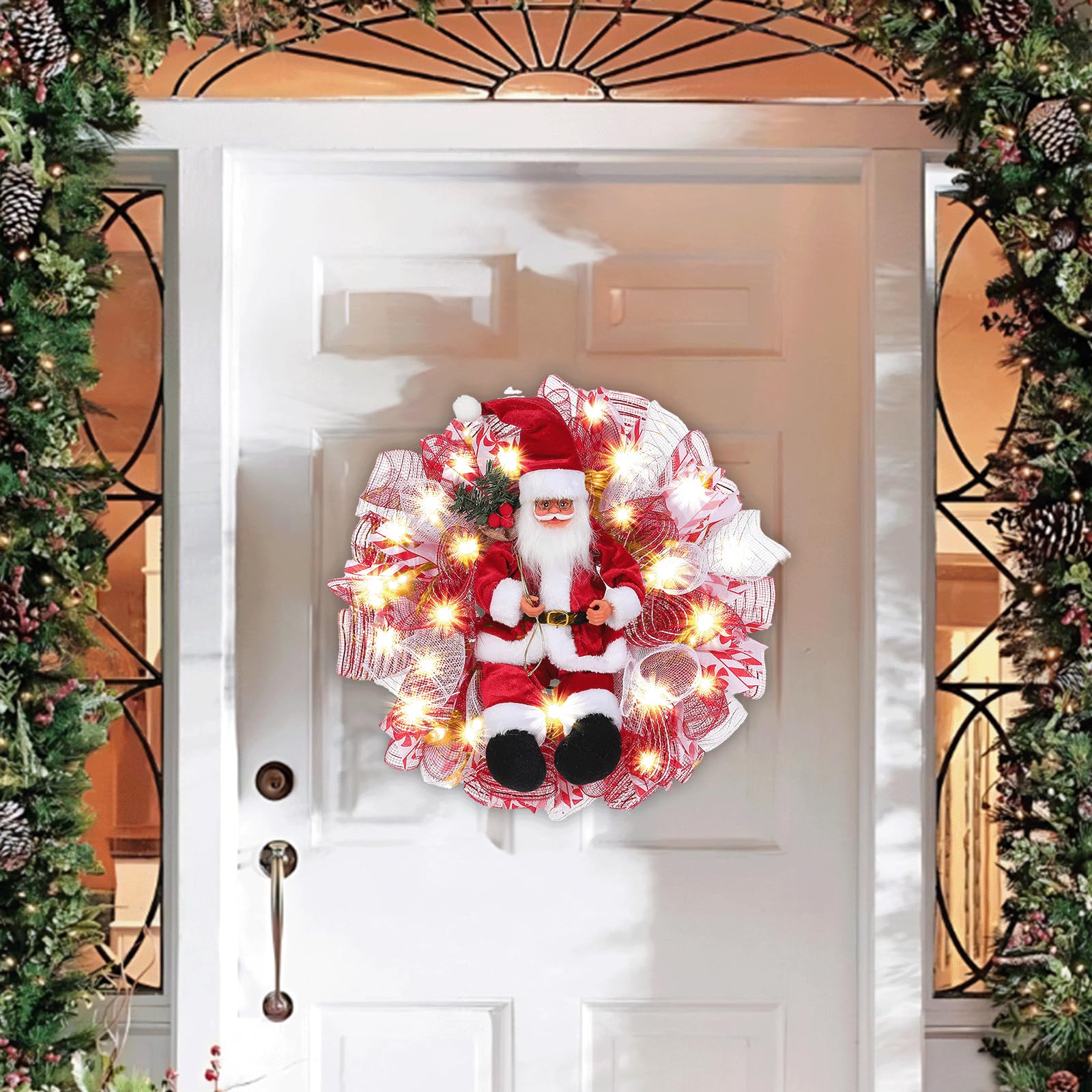 Couronne de Noël pour Porte d'Entrée LED Lumineuse 50x45cm