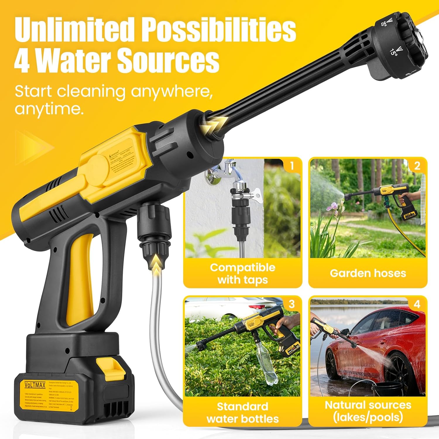 Cordless Pressure Washer Battery Powered, 990PSI Cordless Power Washer with Brushless Motor, 5.0Ah Battery,6-in-1 Nozzle, 10 Power Level; Handheld Portable Pressure Washer Cordless - Image 7