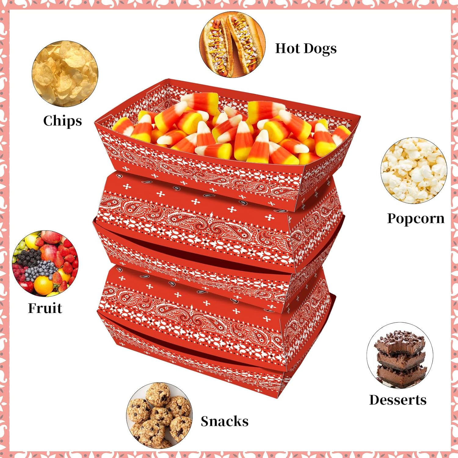 No Folding Required 100 Pack 2 Lb Cowboy Plates Paper Food Trays Party Supplies Western Snack Candy Holder Disposable Serving Trays for Cowboy Party Decorations Food