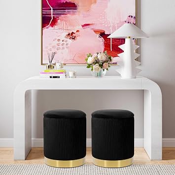 Tov Furniture Zoe Pleated Velvet Round Storage Ottoman (Black)