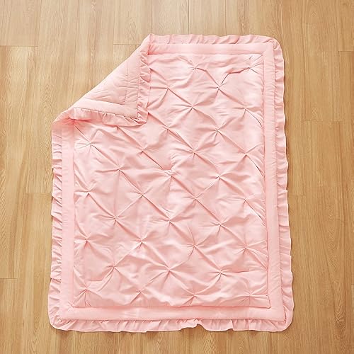 Miniatura 6 de Juego de ropa de cama plisada de 4 piezas para niños pequeños con flecos de volantes, color sólido, rosa, unisex, juego de sábanas para niñas