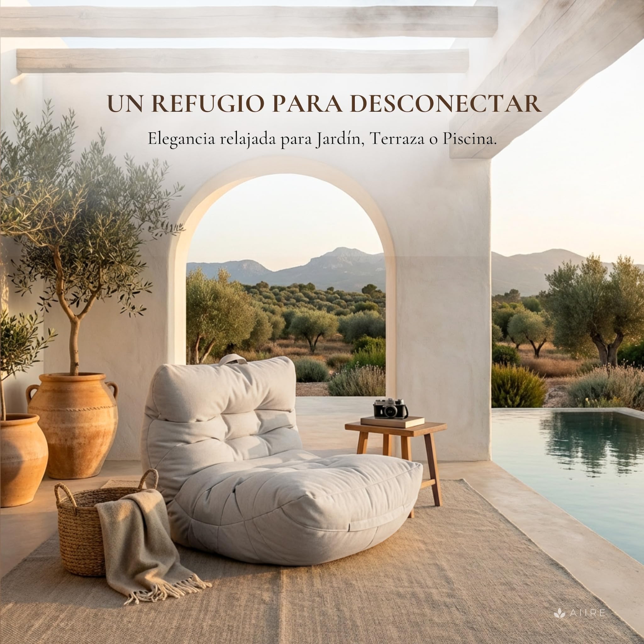 Aiire Fauteuil Pouf Extérieur Moderne - Pouffe Géant XXL Adulte avec Remplissage pour Jardin et Piscine - Gros Bean Bag XXL Gris Clair