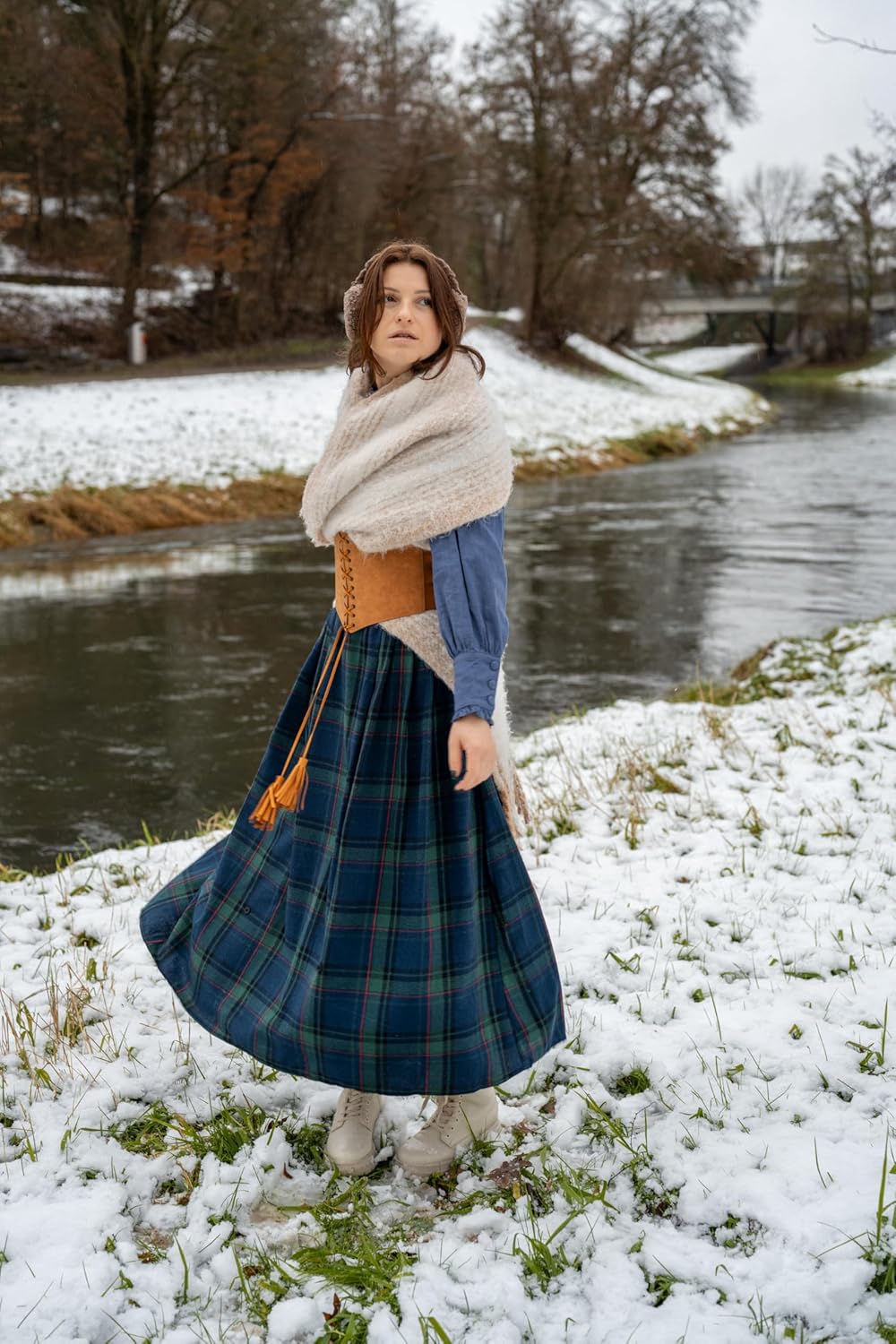 Scarlet Darkness Plaid Skirts for Women High Waist Long Skirt with Pockets