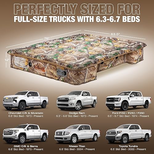 Miniatura 6 de Pittman Outdoors - Colchón inflable, camuflaje, para camión, colchón de aire, cama de tamaño completo larga, 8 pies de longitud con bomba de aire de