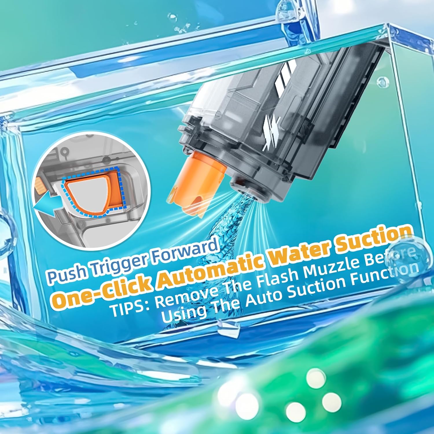 Vmiya Electric Water Gun for Adults Kids Ages 4-8 8-12 with Muzzle Flash, Automatic Squirt Gun Water Pistol, up to 32 FT, Large Capacity 800CC, Summer Outdoor Beach Pool Party Toy Gift, Gray