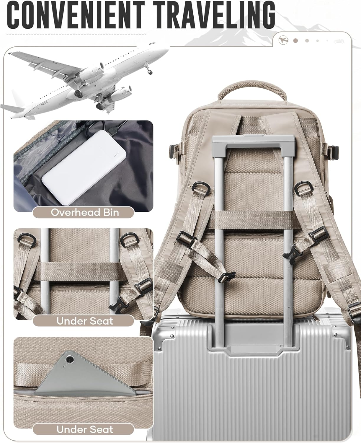 Vacuum Backpack Travel with Pump for Men & Women, Vac Space Backpack Lightweight Waterproof, United Airlines Personal Item Bag for Air Travel,Vacpack Bags for School Business Trip(Grey Brown) - Image 5