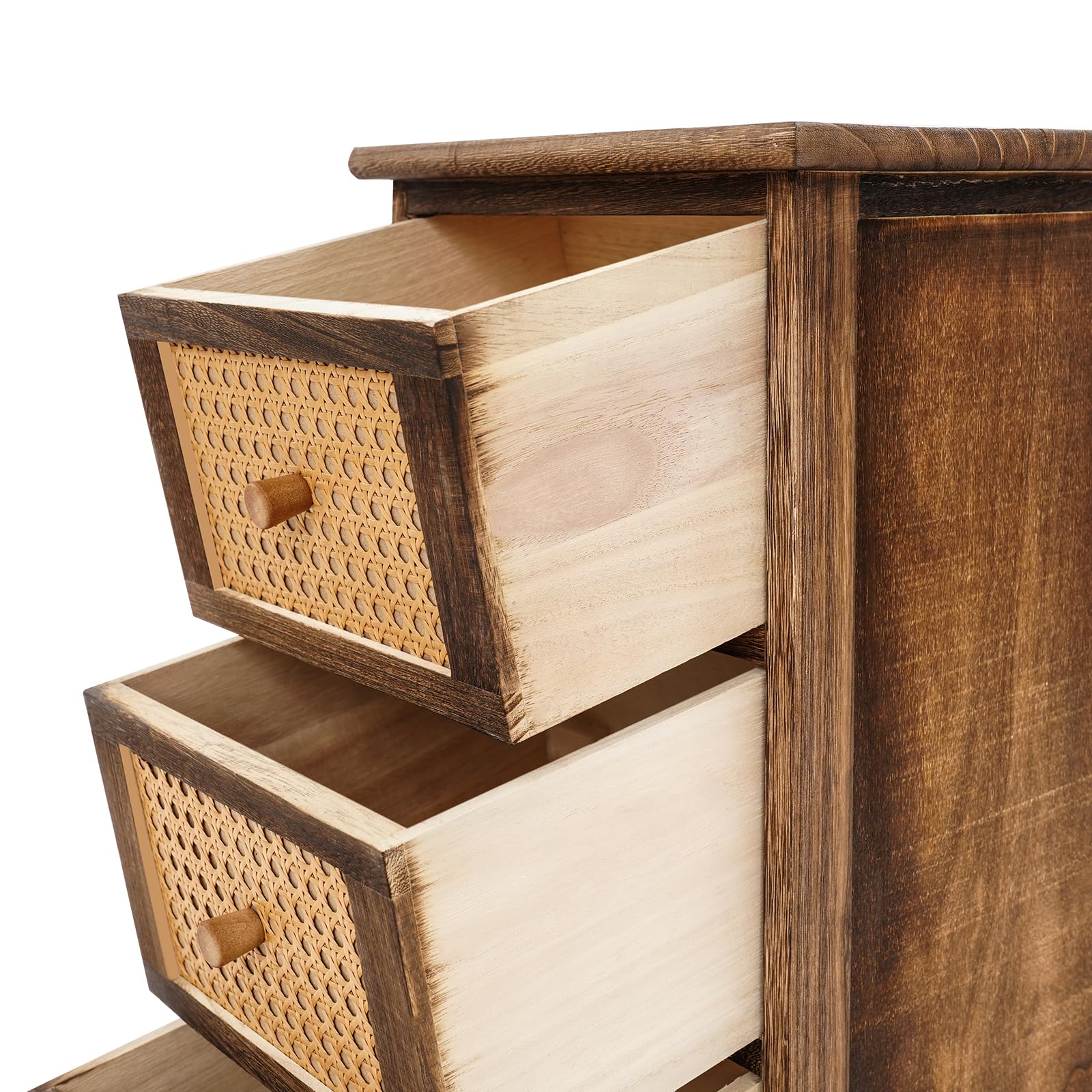 Kleine Retro Kommode mit 3 Schubladen, Schmaler Nachttisch(Holzfarbe)