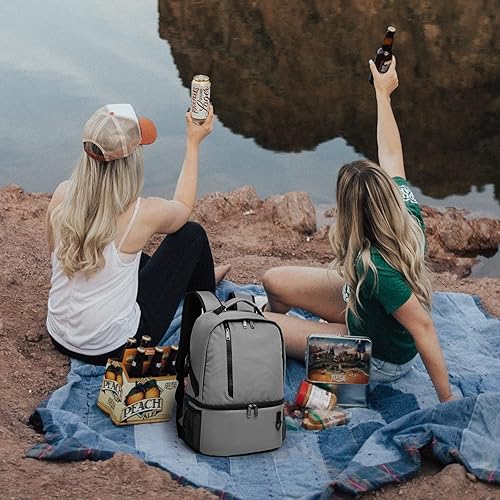 Vista 7 de TUGUAN Mochila térmica aislada para 38/42 latas, doble cubierta, a prueba de fugas, ligera, suave, para almuerzo, bolsa pequeña para la playa