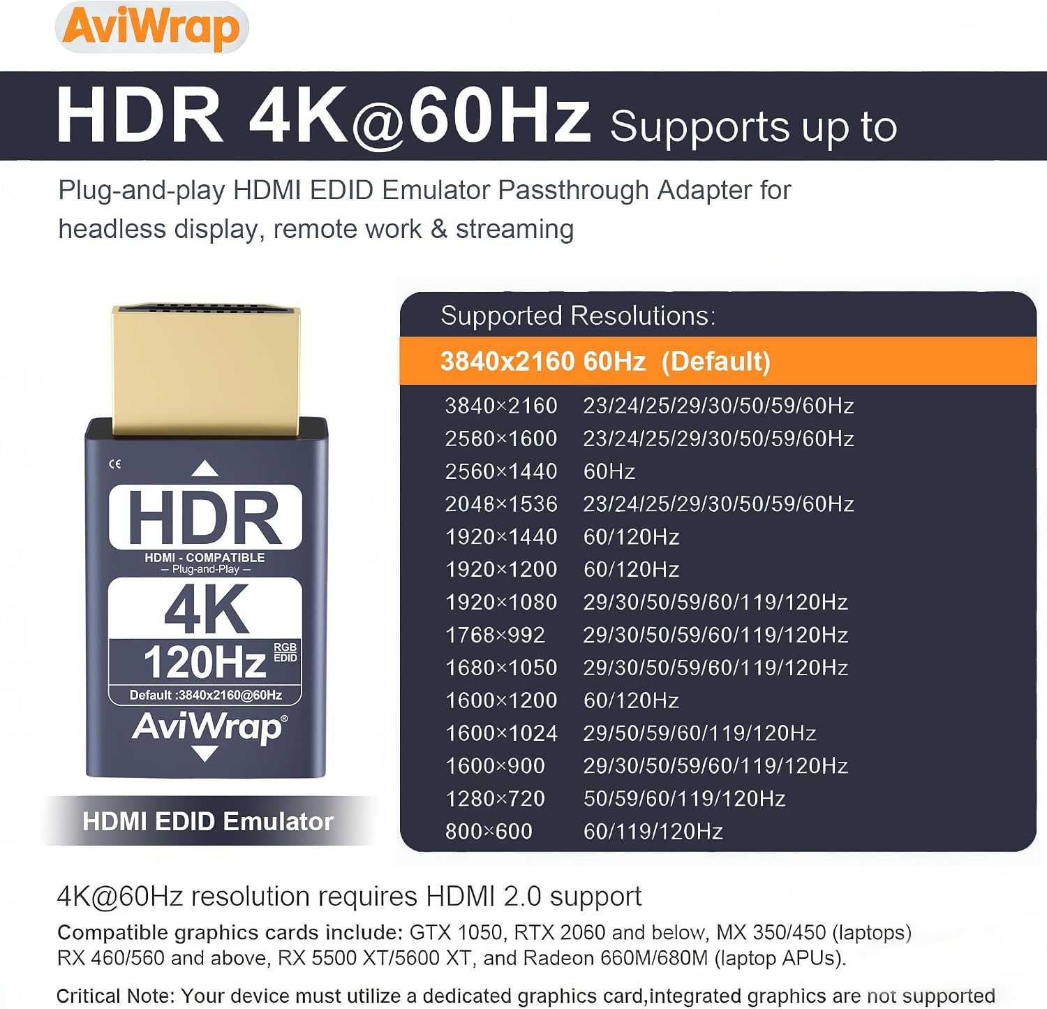 HDMI EDID Emulator 4K 120Hz,HDR Passthrough Adapter image 2