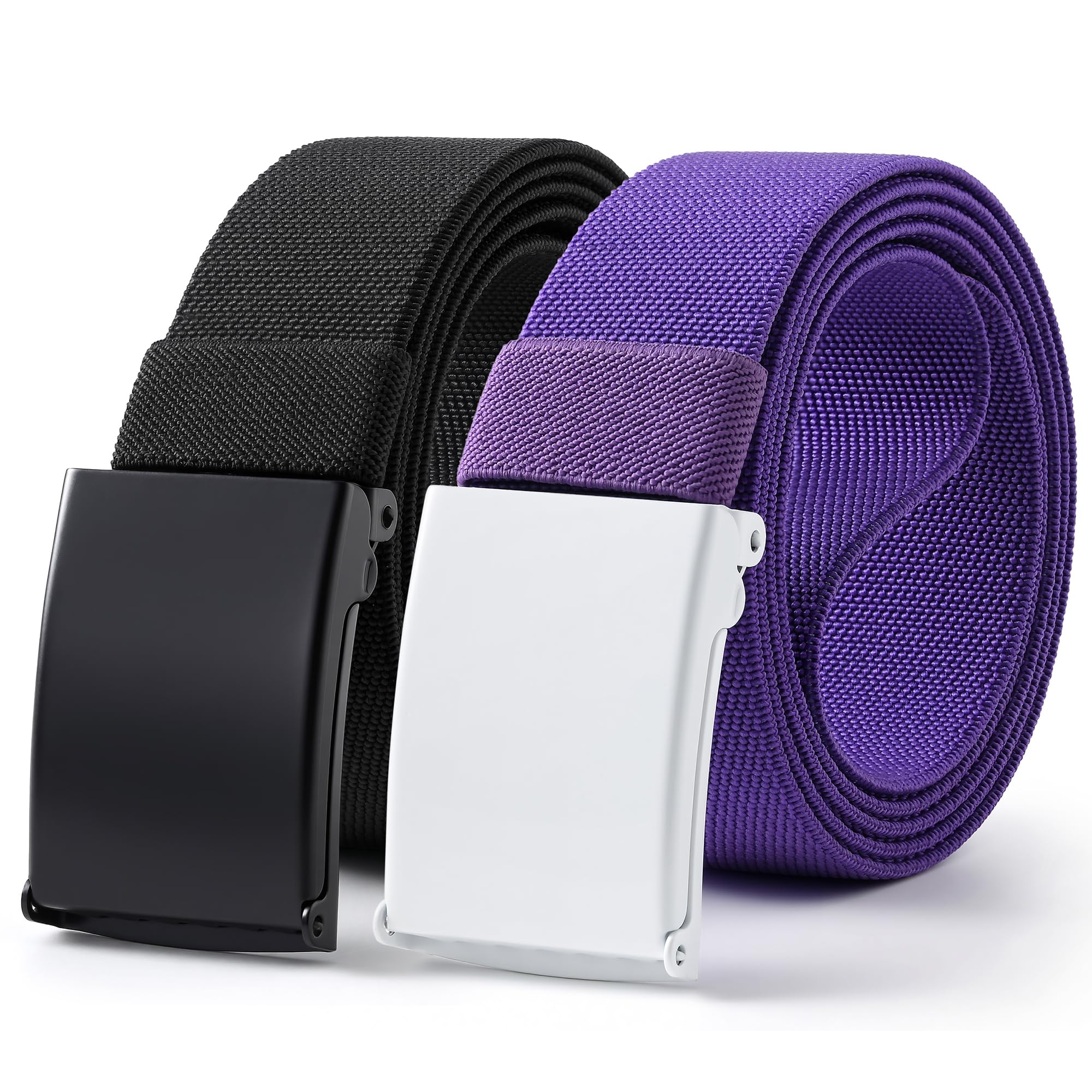 Mile High Life Stretch Canvas Belt for Men, Golf Casual Elastic Web Belt, Top Military Buckle, Adjustable Cut to Fit