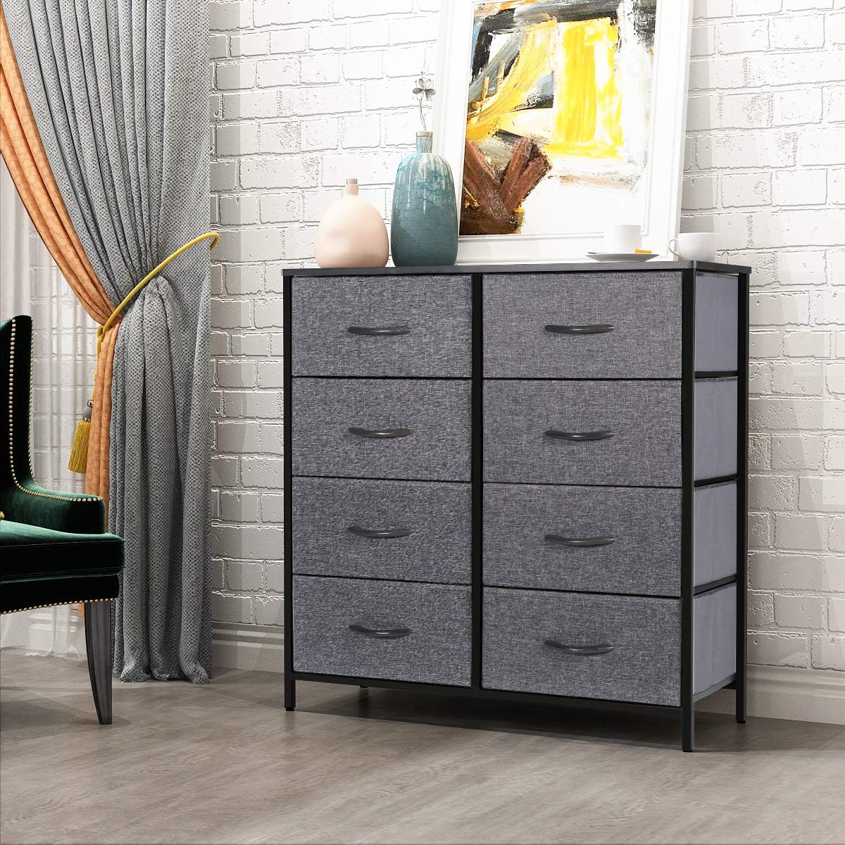 Kamiler Dresser with 8 Drawers,4-Tier Wide Chests of Drawers,Tall Storage Organizer Tower Unit for Bedroom,Living Room,Hallway,Closets - Sturdy Steel Frame,Wood Top, Easy Pull Fabric Bins(Gray) : Everything Else
