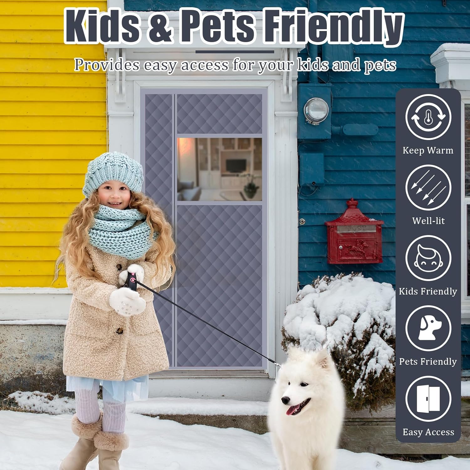 Magnetic Thermal Insulated Door Curtain, Thermal Door Cover for Winter,Magnetic Curtain with Visible Windows to Keep Cold Air Out for Front Doorway, Side Opening Home Winterizing, Fit 36"x82"