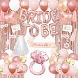 Amandir Bachelorette Party Decorations Supplies, Rose Gold Bridal Shower Decorations Bride Foil Ring To Be Sash Veil, Pink White Gold Heart Balloons Photo Booth Props Fringe Curtains Paper Tassel