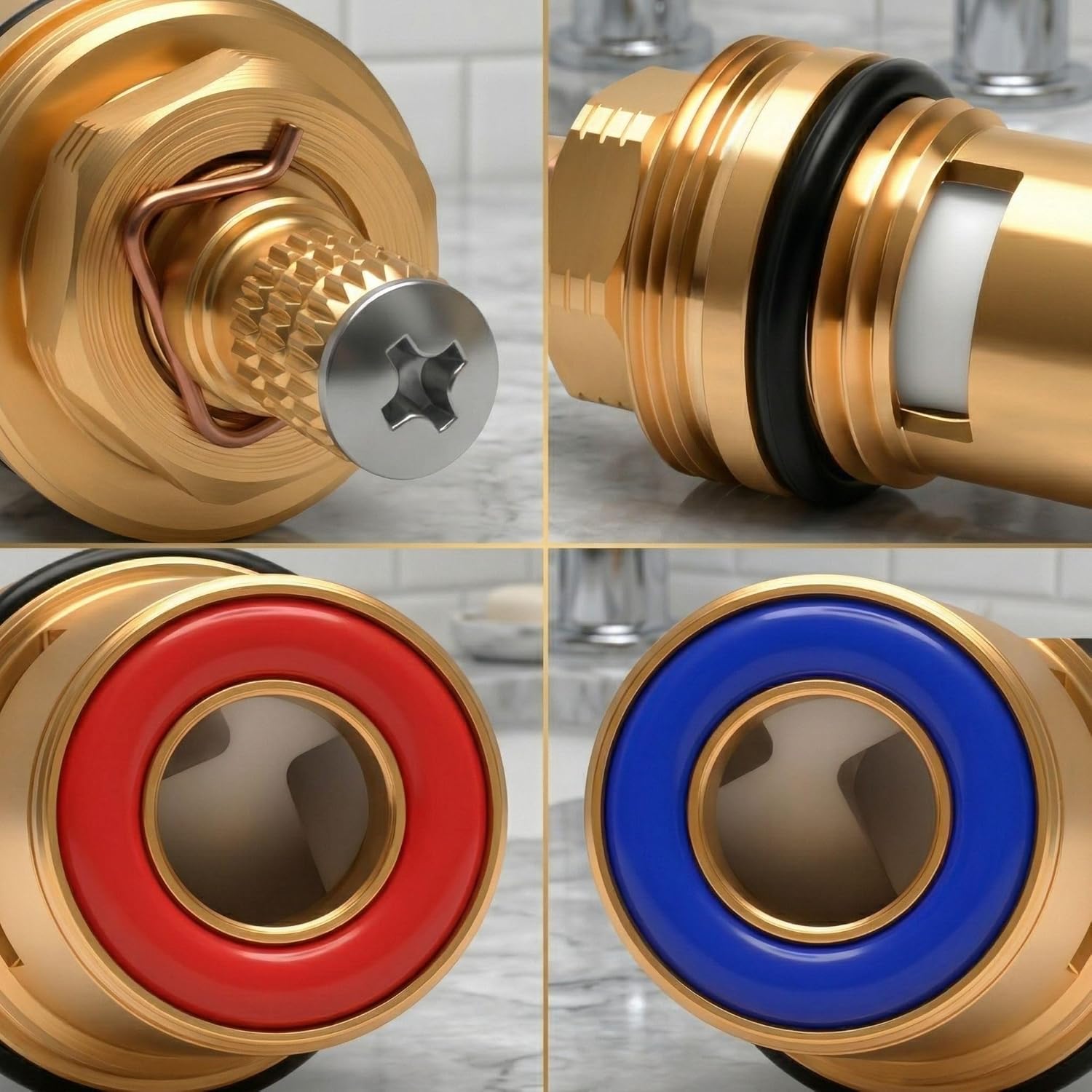 013788-45 Cold & 013787-45 Hot Ceramic Cartridge Assembly Compatible with T&S Brass Faucets, 22-Tooth Valve Stem Replacement Parts (2 Pcs)