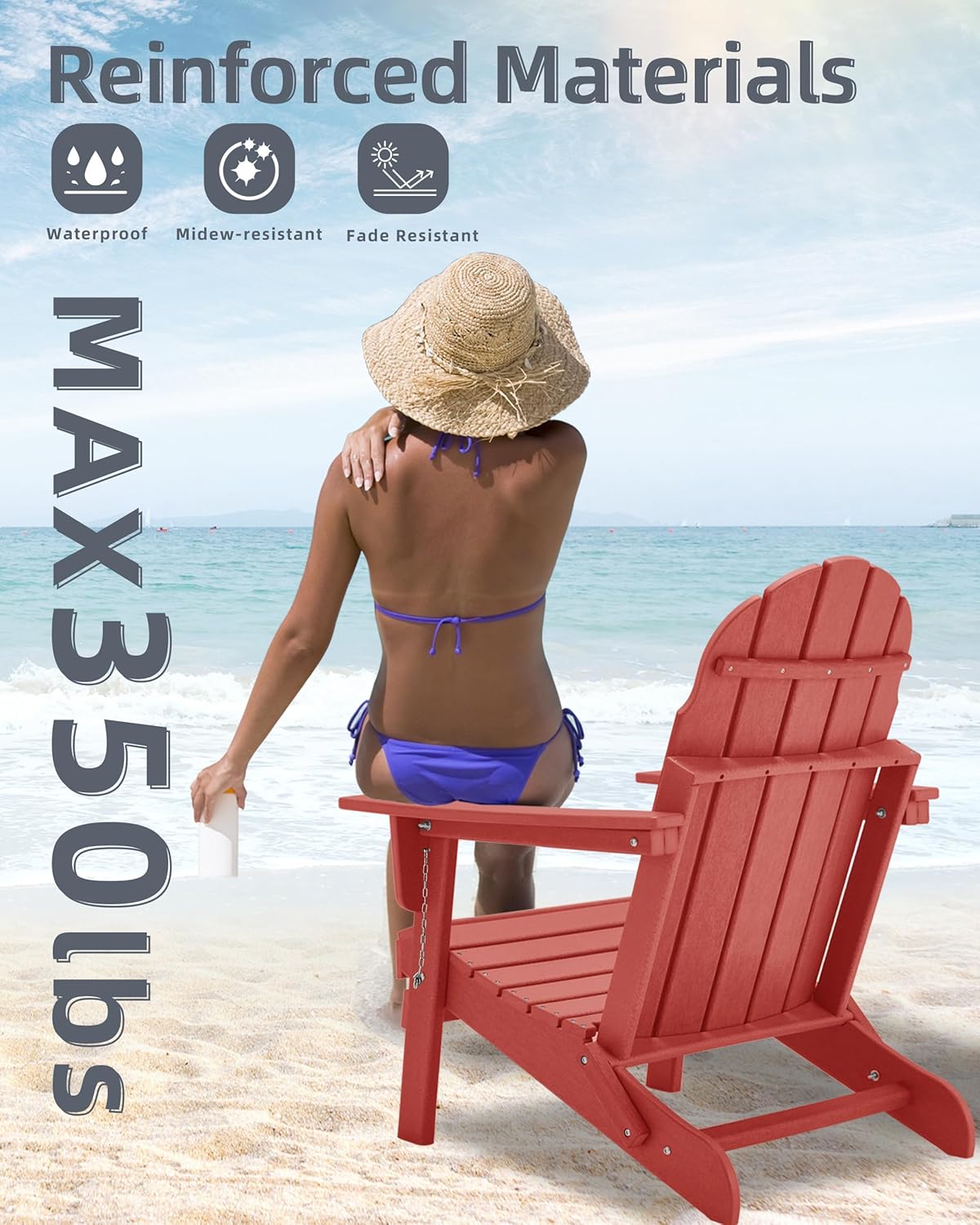 Adirondack Chairs, HDPE All-Weather Adirondack Chair, Fire Pit Chairs (Folding, Red)