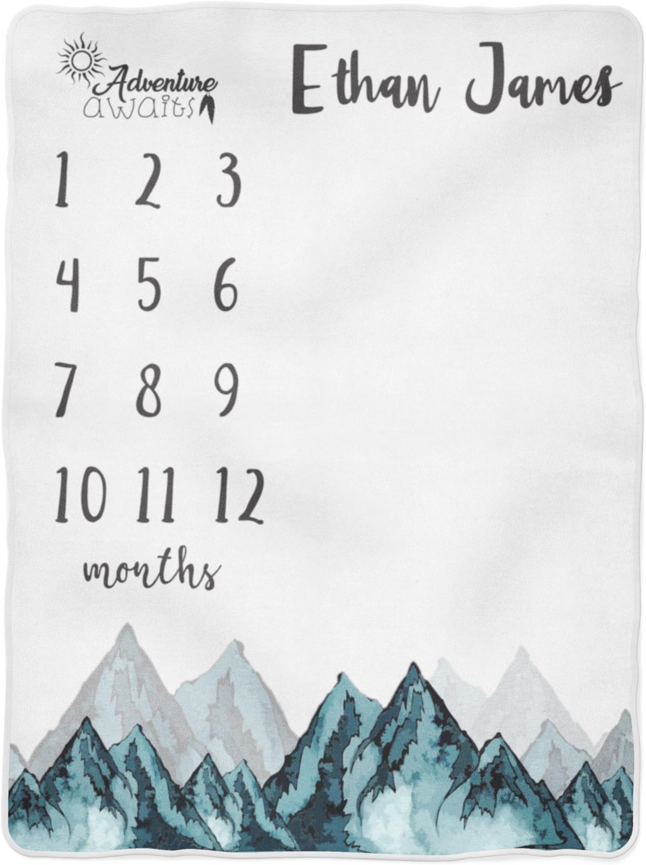 Emily gift Adventure Awaits Baby Milestone Blanket, Forest Mountains Milestone Blanket, Personalized Baby Blanket, Month Baby Blanket, Baby Boy Blanket White