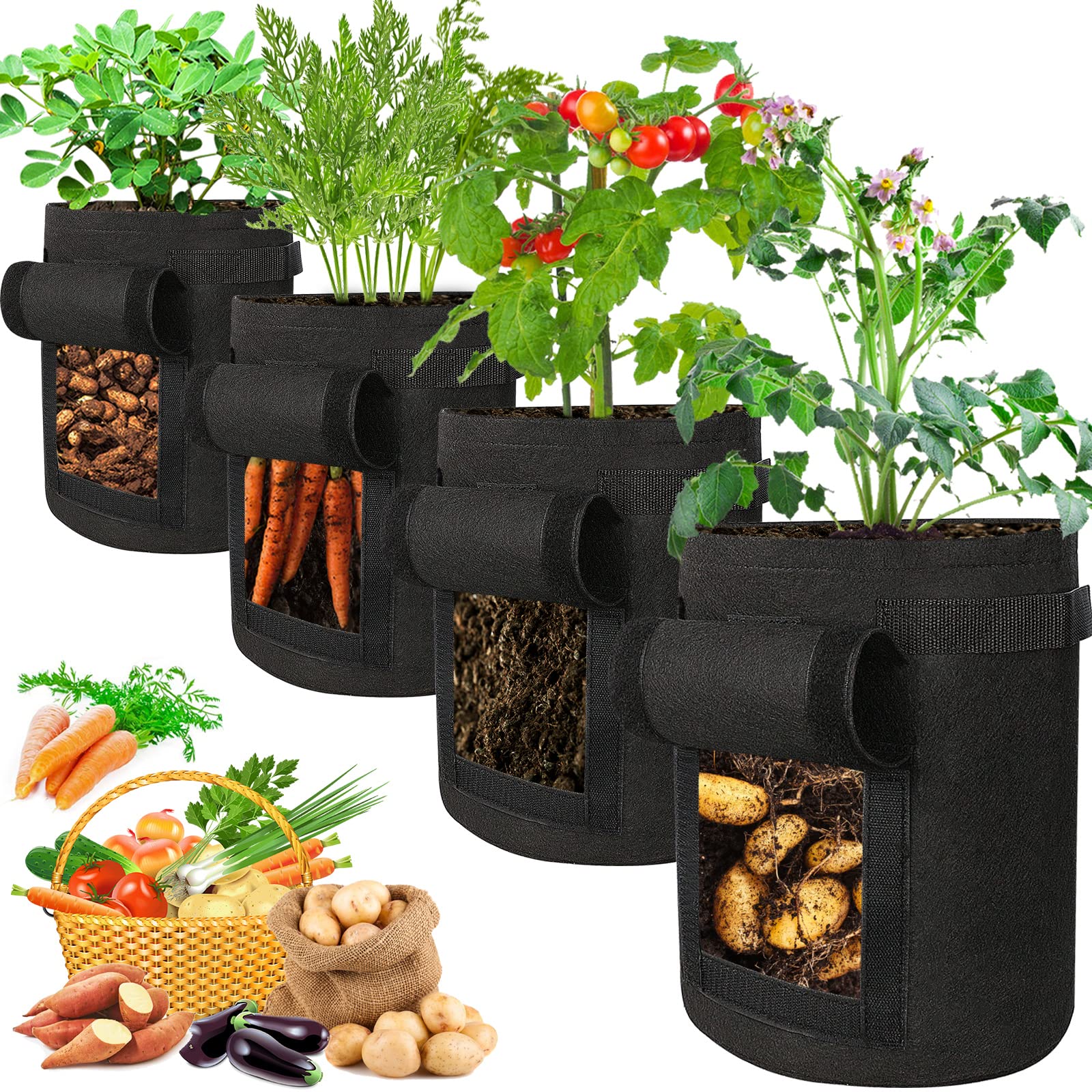 Bolsas de cultivo de patatas para verduras, macetas de jardín con asas y solapa de acceso