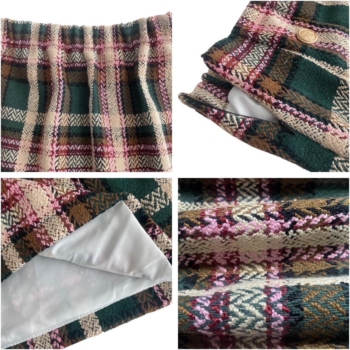 Women's Plaid Mini Skirt Pencil Above Knee Length High Elastic Waist Bodycon Zipper Vintage Short Skirts for Women - Image 6