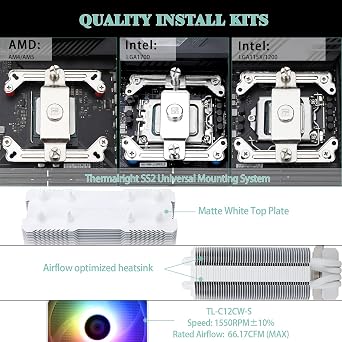 TR-AssassinX120 SE ARGB WHITE CPU Air Cooler, 4 Heat Pipes, TL-C12CW-S PWM Quiet Fan CPU Cooler With S-FDB Bearing, For AMD AM4 AM5/Intel 1700/1150/1151/1200/1851