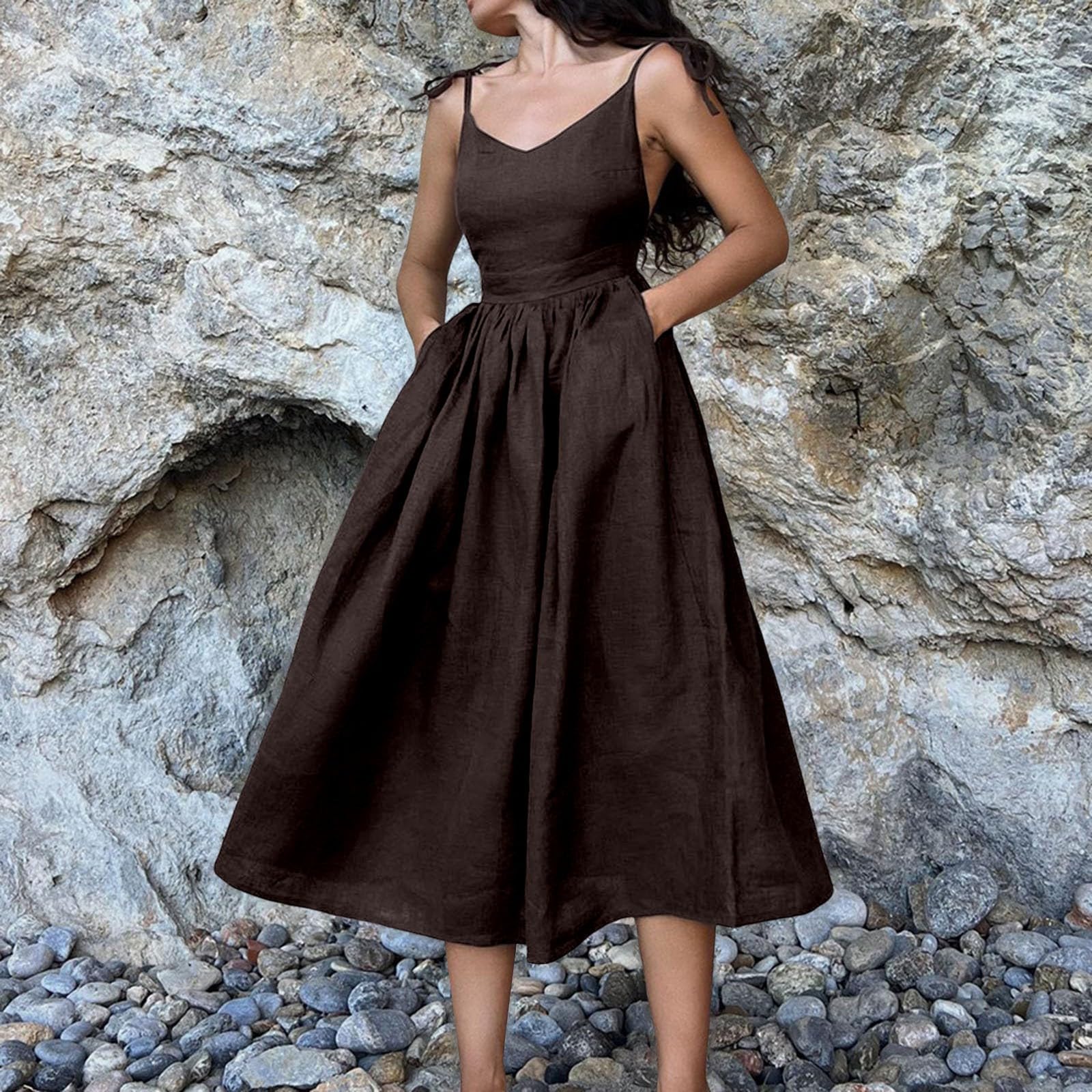 Générique Robe Plage Femme Dos Nu BohèMe Chic Respirant Fluide éLéGant Casual DéContracté Robe Dos Nu éTé Tendance Ouvert Robes Boho éTé Plage Vacances Resort